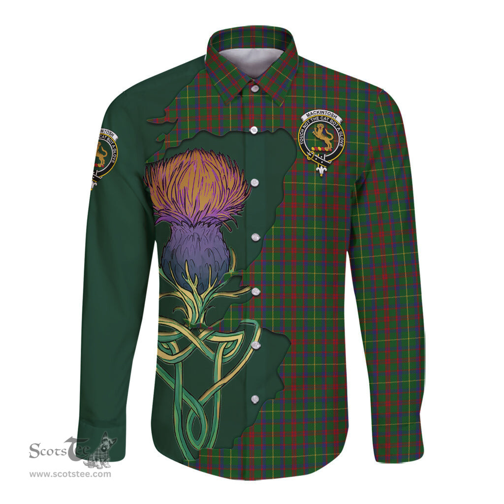 Scottish MacKintosh Hunting Clan Tartan Crest with Thistle and Scotland Map Tartan Long Sleeve Shirt Scottish Plaid Tartan Plaid - ScotsTee - scotstee.com