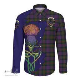 Scottish MacDonell of Glengarry Clan Tartan Crest with Thistle and Scotland Map Tartan Long Sleeve Shirt Scottish Plaid Tartan Plaid - ScotsTee - scotstee.com
