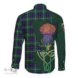 Scottish MacDonald of the Isles Hunting Modern Clan Tartan Crest with Thistle and Scotland Map Tartan Long Sleeve Shirt Scottish Plaid Tartan Plaid - ScotsTee - scotstee.com