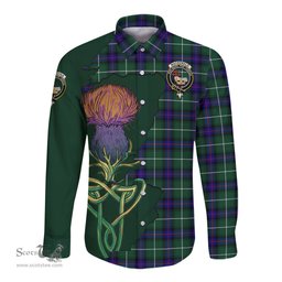 Scottish MacDonald of the Isles Hunting Modern Clan Tartan Crest with Thistle and Scotland Map Tartan Long Sleeve Shirt Scottish Plaid Tartan Plaid - ScotsTee - scotstee.com