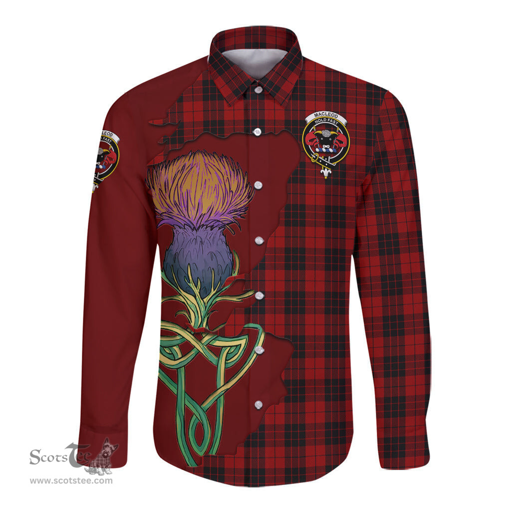 Scottish MacLeod of Raasay Highland Clan Tartan Crest with Thistle and Scotland Map Tartan Long Sleeve Shirt Scottish Plaid Tartan Plaid - ScotsTee - scotstee.com