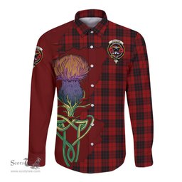 Scottish MacLeod of Raasay Highland Clan Tartan Crest with Thistle and Scotland Map Tartan Long Sleeve Shirt Scottish Plaid Tartan Plaid - ScotsTee - scotstee.com