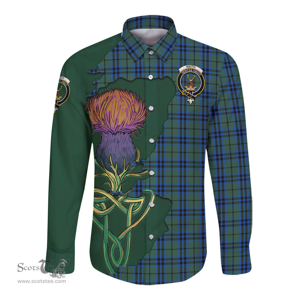 Scottish Keith Clan Tartan Crest with Thistle and Scotland Map Tartan Long Sleeve Shirt Scottish Plaid Tartan Plaid - ScotsTee - scotstee.com