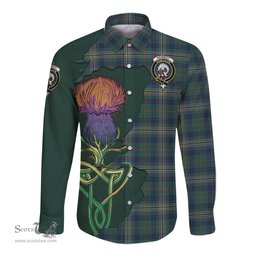 Scottish Kennedy Modern Clan Tartan Crest with Thistle and Scotland Map Tartan Long Sleeve Shirt Scottish Plaid Tartan Plaid - ScotsTee - scotstee.com