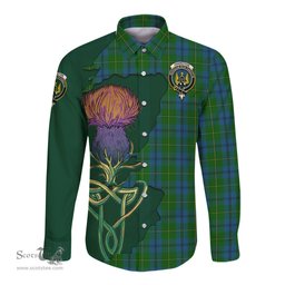 Scottish Johnston Clan Tartan Crest with Thistle and Scotland Map Tartan Long Sleeve Shirt Scottish Plaid Tartan Plaid - ScotsTee - scotstee.com