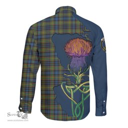 Scottish MacLellan Ancient Clan Tartan Crest with Thistle and Scotland Map Tartan Long Sleeve Shirt Scottish Plaid Tartan Plaid - ScotsTee - scotstee.com