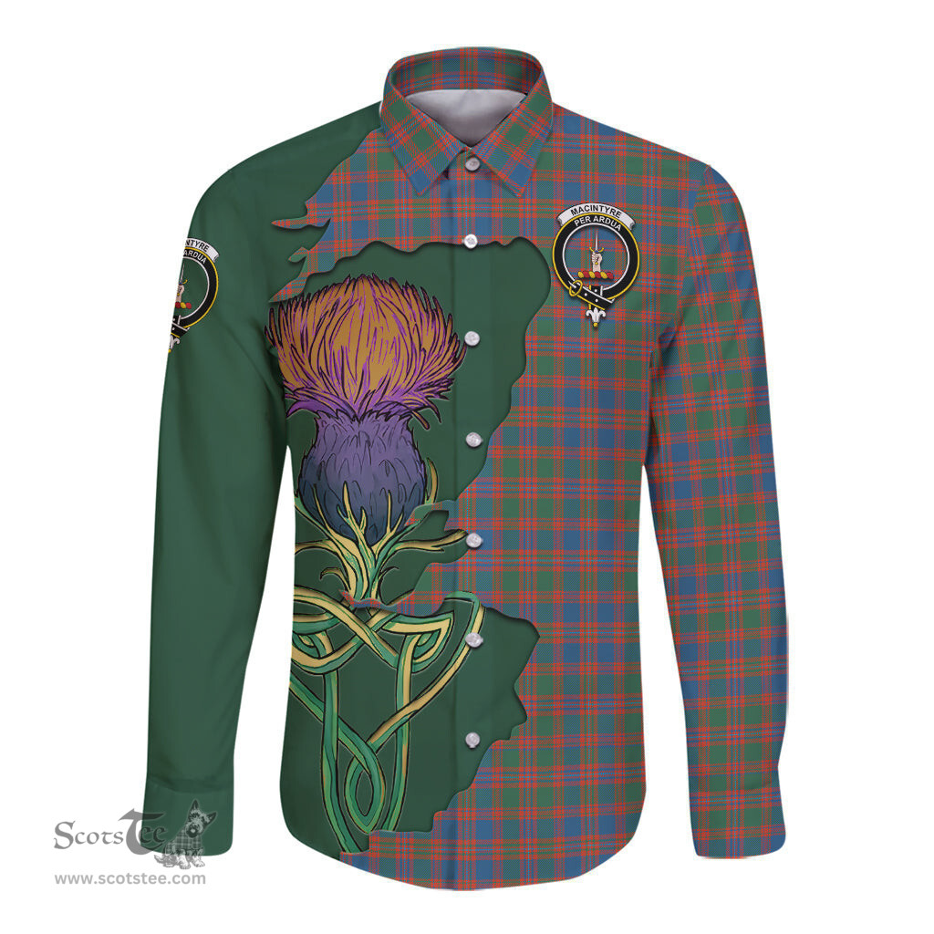 Scottish MacIntyre Ancient Clan Tartan Crest with Thistle and Scotland Map Tartan Long Sleeve Shirt Scottish Plaid Tartan Plaid - ScotsTee - scotstee.com