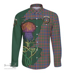 Scottish MacIntyre Ancient Clan Tartan Crest with Thistle and Scotland Map Tartan Long Sleeve Shirt Scottish Plaid Tartan Plaid - ScotsTee - scotstee.com