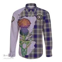 Scottish Livingston Dress Clan Tartan Crest with Thistle and Scotland Map Tartan Long Sleeve Shirt Scottish Plaid Tartan Plaid - ScotsTee - scotstee.com