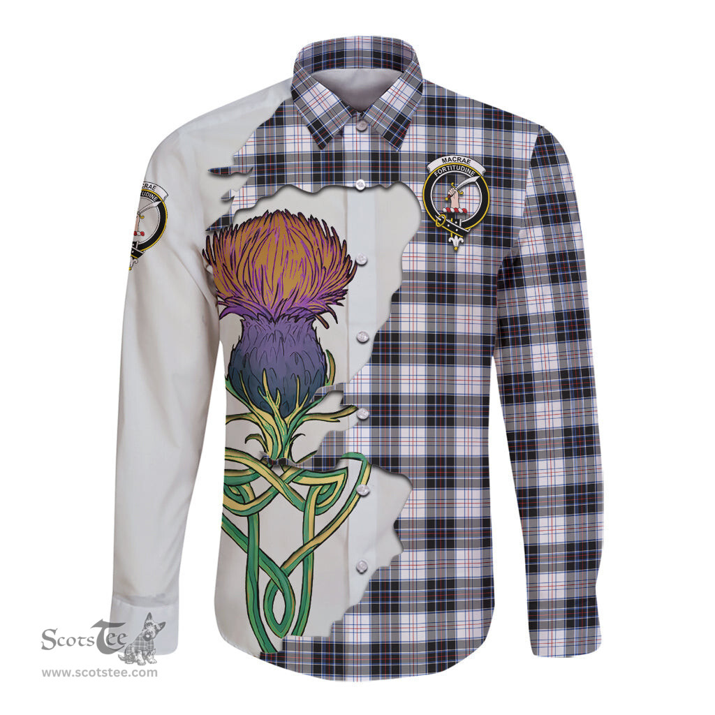 Scottish MacRae Dress Modern Clan Tartan Crest with Thistle and Scotland Map Tartan Long Sleeve Shirt Scottish Plaid Tartan Plaid - ScotsTee - scotstee.com