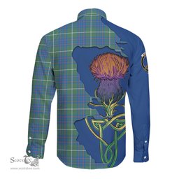 Scottish MacIntyre Hunting Ancient Clan Tartan Crest with Thistle and Scotland Map Tartan Long Sleeve Shirt Scottish Plaid Tartan Plaid - ScotsTee - scotstee.com