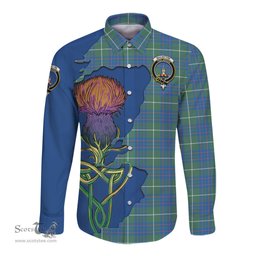 Scottish MacIntyre Hunting Ancient Clan Tartan Crest with Thistle and Scotland Map Tartan Long Sleeve Shirt Scottish Plaid Tartan Plaid - ScotsTee - scotstee.com