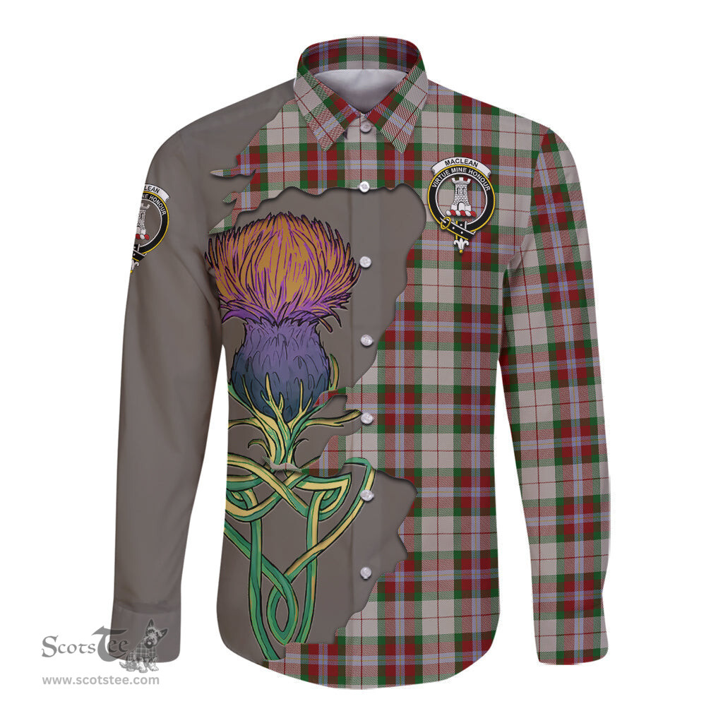 Scottish MacLean Dress Clan Tartan Crest with Thistle and Scotland Map Tartan Long Sleeve Shirt Scottish Plaid Tartan Plaid - ScotsTee - scotstee.com