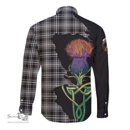 Scottish MacLean Black and White Clan Tartan Crest with Thistle and Scotland Map Tartan Long Sleeve Shirt Scottish Plaid Tartan Plaid - ScotsTee - scotstee.com