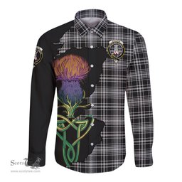 Scottish MacLean Black and White Clan Tartan Crest with Thistle and Scotland Map Tartan Long Sleeve Shirt Scottish Plaid Tartan Plaid - ScotsTee - scotstee.com