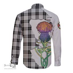 Scottish MacLeod Black and White Clan Tartan Crest with Thistle and Scotland Map Tartan Long Sleeve Shirt Scottish Plaid Tartan Plaid - ScotsTee - scotstee.com