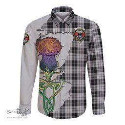 Scottish MacLeod Black and White Clan Tartan Crest with Thistle and Scotland Map Tartan Long Sleeve Shirt Scottish Plaid Tartan Plaid - ScotsTee - scotstee.com
