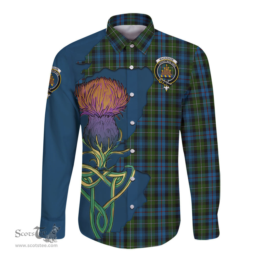 Scottish MacKenzie Clan Tartan Crest with Thistle and Scotland Map Tartan Long Sleeve Shirt Scottish Plaid Tartan Plaid - ScotsTee - scotstee.com