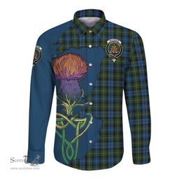 Scottish MacKenzie Clan Tartan Crest with Thistle and Scotland Map Tartan Long Sleeve Shirt Scottish Plaid Tartan Plaid - ScotsTee - scotstee.com
