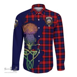 Scottish MacLachlan Modern Clan Tartan Crest with Thistle and Scotland Map Tartan Long Sleeve Shirt Scottish Plaid Tartan Plaid - ScotsTee - scotstee.com