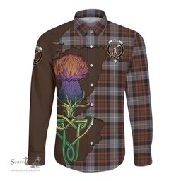 Scottish MacRae Hunting Weathered Clan Tartan Crest with Thistle and Scotland Map Tartan Long Sleeve Shirt Scottish Plaid Tartan Plaid - ScotsTee - scotstee.com