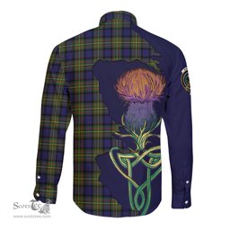 Scottish MacLaren Modern Clan Tartan Crest with Thistle and Scotland Map Tartan Long Sleeve Shirt Scottish Plaid Tartan Plaid - ScotsTee - scotstee.com