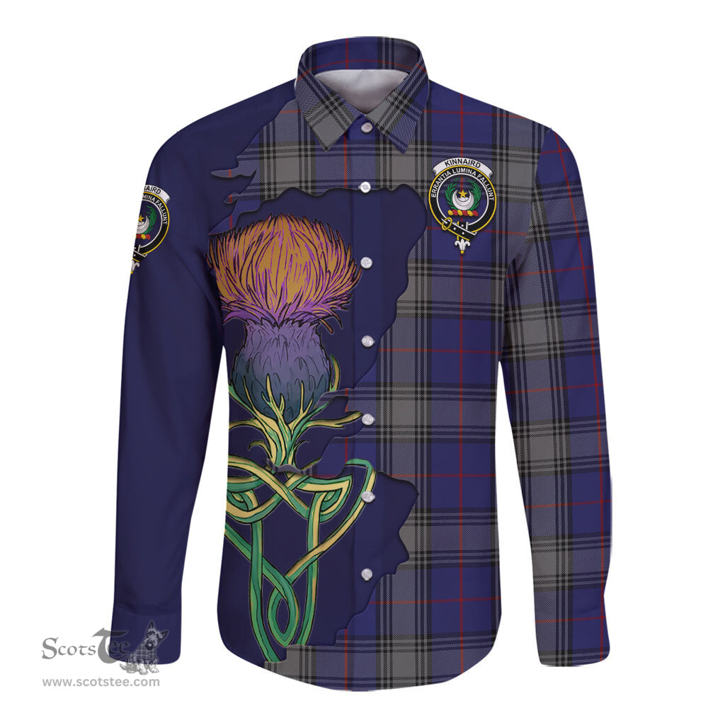 Scottish Kinnaird Clan Tartan Crest with Thistle and Scotland Map Tartan Long Sleeve Shirt Scottish Plaid Tartan Plaid - ScotsTee - scotstee.com