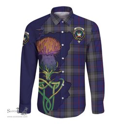 Scottish Kinnaird Clan Tartan Crest with Thistle and Scotland Map Tartan Long Sleeve Shirt Scottish Plaid Tartan Plaid - ScotsTee - scotstee.com