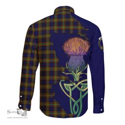 Scottish MacLellan Modern Clan Tartan Crest with Thistle and Scotland Map Tartan Long Sleeve Shirt Scottish Plaid Tartan Plaid - ScotsTee - scotstee.com