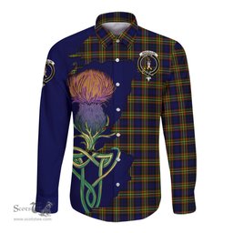 Scottish MacLellan Modern Clan Tartan Crest with Thistle and Scotland Map Tartan Long Sleeve Shirt Scottish Plaid Tartan Plaid - ScotsTee - scotstee.com