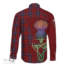 Scottish Kelly of Sleat Red Clan Tartan Crest with Thistle and Scotland Map Tartan Long Sleeve Shirt Scottish Plaid Tartan Plaid - ScotsTee - scotstee.com