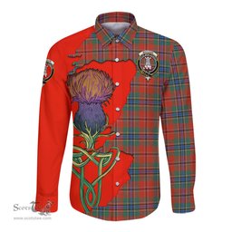 Scottish MacLean of Duart Ancient Clan Tartan Crest with Thistle and Scotland Map Tartan Long Sleeve Shirt Scottish Plaid Tartan Plaid - ScotsTee - scotstee.com