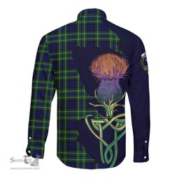 Scottish MacNeil of Colonsay Modern Clan Tartan Crest with Thistle and Scotland Map Tartan Long Sleeve Shirt Scottish Plaid Tartan Plaid - ScotsTee - scotstee.com