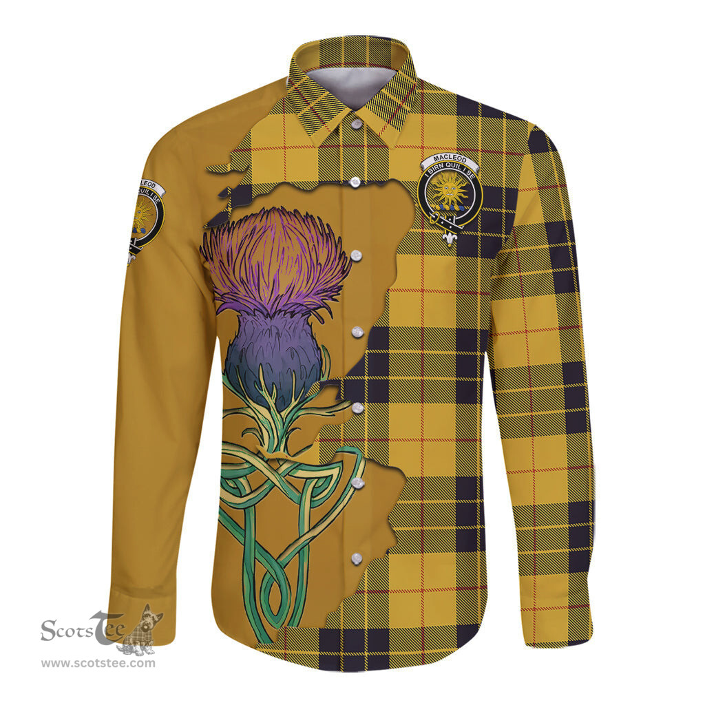Scottish MacLeod of Lewis Ancient Clan Tartan Crest with Thistle and Scotland Map Tartan Long Sleeve Shirt Scottish Plaid Tartan Plaid - ScotsTee - scotstee.com