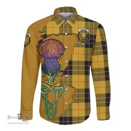Scottish MacLeod of Lewis Ancient Clan Tartan Crest with Thistle and Scotland Map Tartan Long Sleeve Shirt Scottish Plaid Tartan Plaid - ScotsTee - scotstee.com