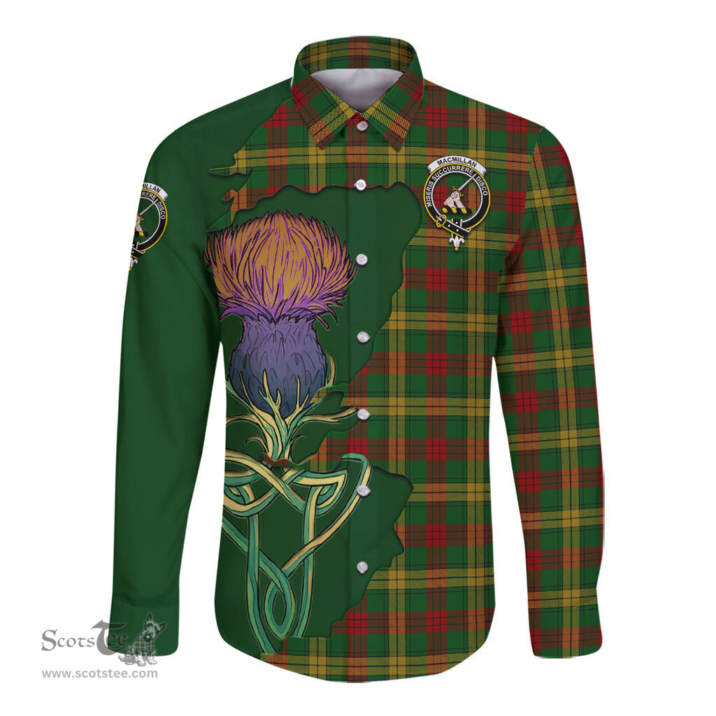 Scottish MacMillan Society of Glasgow Clan Tartan Crest with Thistle and Scotland Map Tartan Long Sleeve Shirt Scottish Plaid Tartan Plaid - ScotsTee - scotstee.com