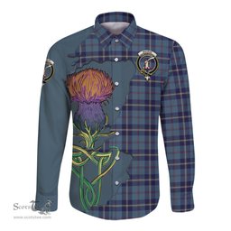 Scottish MacRaes of America Clan Tartan Crest with Thistle and Scotland Map Tartan Long Sleeve Shirt Scottish Plaid Tartan Plaid - ScotsTee - scotstee.com