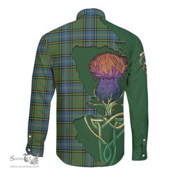 Scottish MacMillan Hunting Ancient Clan Tartan Crest with Thistle and Scotland Map Tartan Long Sleeve Shirt Scottish Plaid Tartan Plaid - ScotsTee - scotstee.com