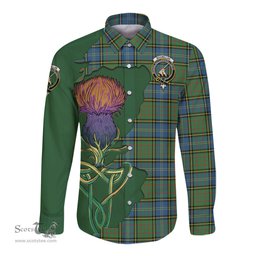 Scottish MacMillan Hunting Ancient Clan Tartan Crest with Thistle and Scotland Map Tartan Long Sleeve Shirt Scottish Plaid Tartan Plaid - ScotsTee - scotstee.com
