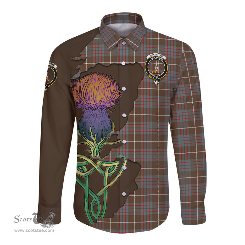 Scottish MacIntyre Hunting Weathered Clan Tartan Crest with Thistle and Scotland Map Tartan Long Sleeve Shirt Scottish Plaid Tartan Plaid - ScotsTee - scotstee.com
