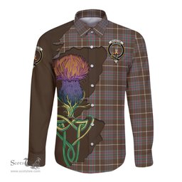 Scottish MacIntyre Hunting Weathered Clan Tartan Crest with Thistle and Scotland Map Tartan Long Sleeve Shirt Scottish Plaid Tartan Plaid - ScotsTee - scotstee.com
