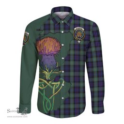 Scottish MacKenzie Hunting Green Clan Tartan Crest with Thistle and Scotland Map Tartan Long Sleeve Shirt Scottish Plaid Tartan Plaid - ScotsTee - scotstee.com