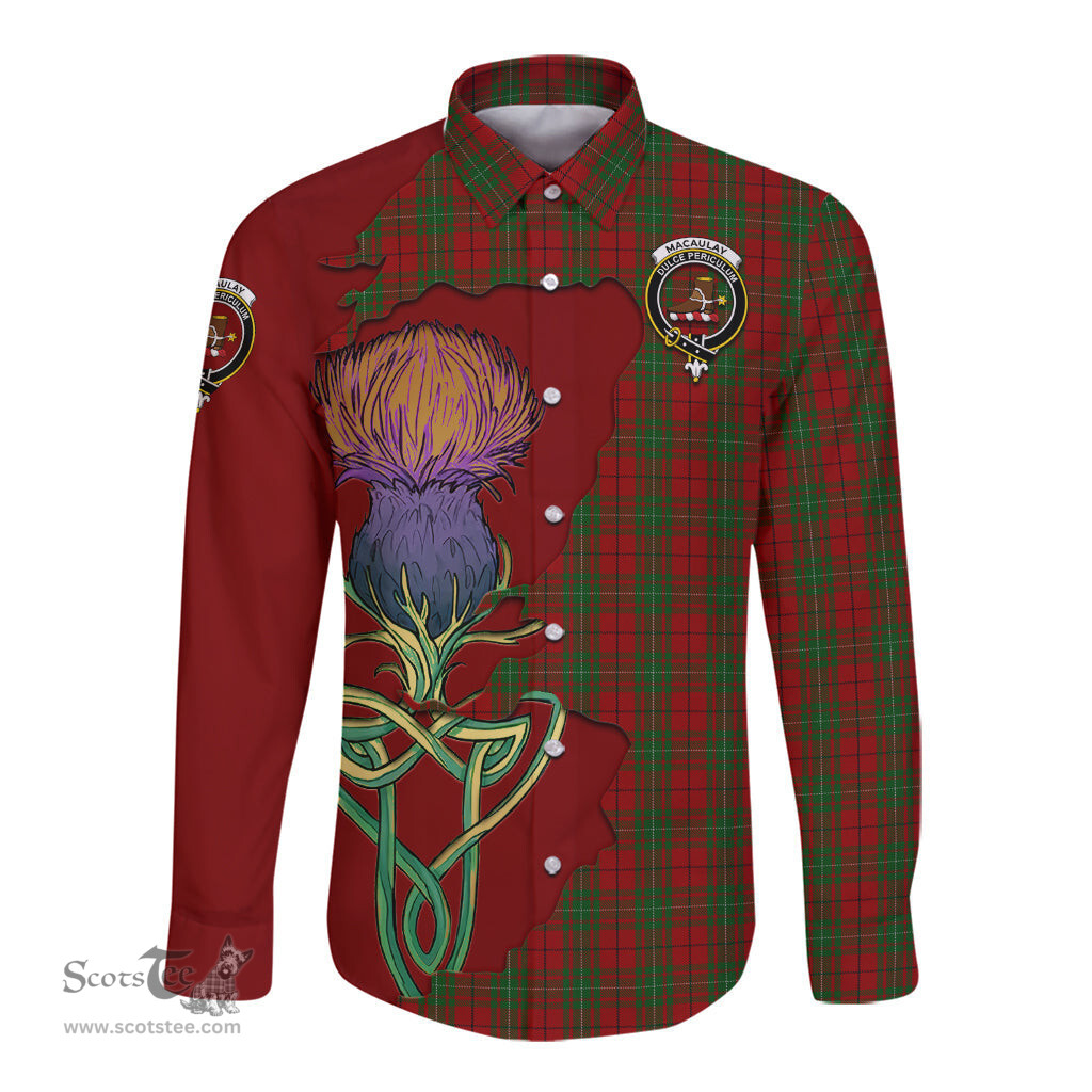 Scottish MacAulay Clan Tartan Crest with Thistle and Scotland Map Tartan Long Sleeve Shirt Scottish Plaid Tartan Plaid - ScotsTee - scotstee.com