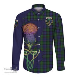Scottish MacEwan - MacEwen Clan Tartan Crest with Thistle and Scotland Map Tartan Long Sleeve Shirt Scottish Plaid Tartan Plaid - ScotsTee - scotstee.com