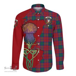Scottish Lindsay Modern Clan Tartan Crest with Thistle and Scotland Map Tartan Long Sleeve Shirt Scottish Plaid Tartan Plaid - ScotsTee - scotstee.com