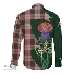 Scottish Lindsay Dress Red Clan Tartan Crest with Thistle and Scotland Map Tartan Long Sleeve Shirt Scottish Plaid Tartan Plaid - ScotsTee - scotstee.com