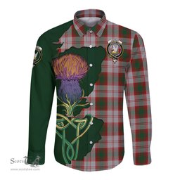 Scottish Lindsay Dress Red Clan Tartan Crest with Thistle and Scotland Map Tartan Long Sleeve Shirt Scottish Plaid Tartan Plaid - ScotsTee - scotstee.com