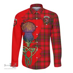 Scottish MacDougall Modern Clan Tartan Crest with Thistle and Scotland Map Tartan Long Sleeve Shirt Scottish Plaid Tartan Plaid - ScotsTee - scotstee.com