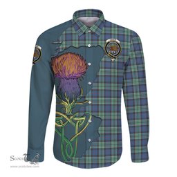 Scottish Leslie Hunting Ancient Clan Tartan Crest with Thistle and Scotland Map Tartan Long Sleeve Shirt Scottish Plaid Tartan Plaid - ScotsTee - scotstee.com