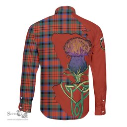 Scottish MacDuff Ancient Clan Tartan Crest with Thistle and Scotland Map Tartan Long Sleeve Shirt Scottish Plaid Tartan Plaid - ScotsTee - scotstee.com